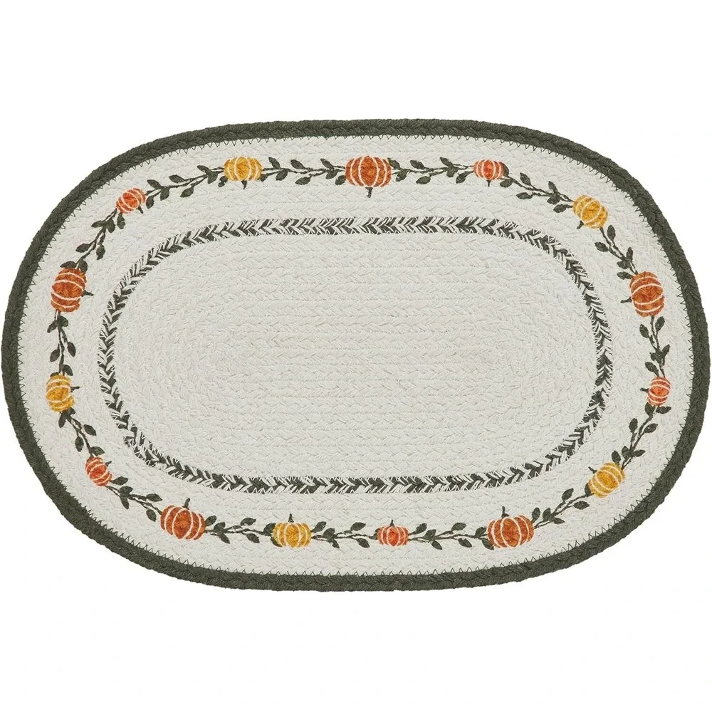 Fall Pumpkin Bounty Stencil Oval Placemat 10x15 Braided Cotton